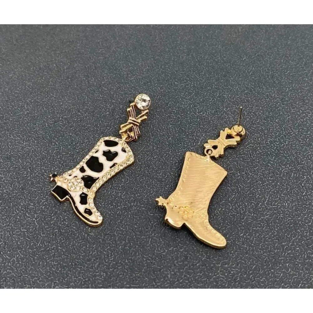 Howdy Darling Cow Print with Rhinestone Drop Earrings - Picture 3 of 4